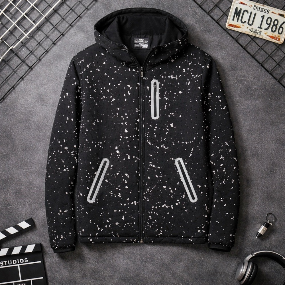 Under Armour Athletic Black Speckle Hooded Windbreaker Size small
